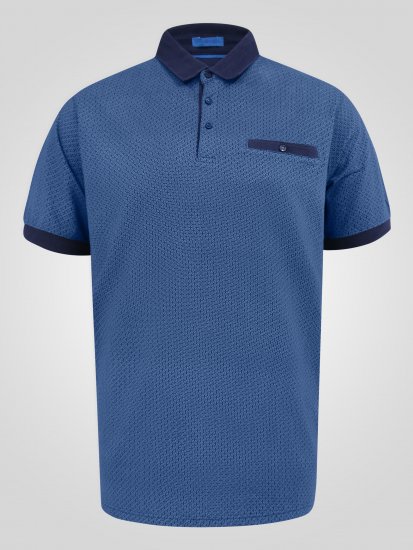 D555 Murray Printed Jacquard Collar & Cuff Short Sleeve Polo Blue - Koszulki polo - Koszulki Polo 2XL-8XL