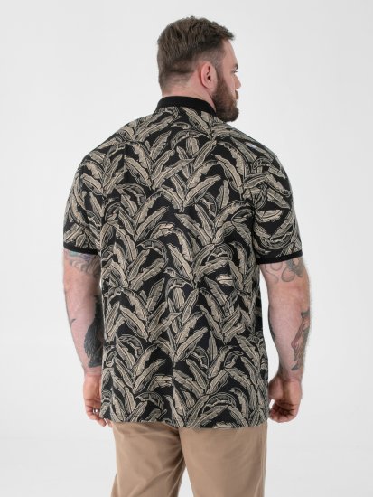 D555 Palmer Leaf Printed Jacquard Collar & Cuff Chest Pocket Polo Black - Koszulki polo - Koszulki Polo 2XL-8XL