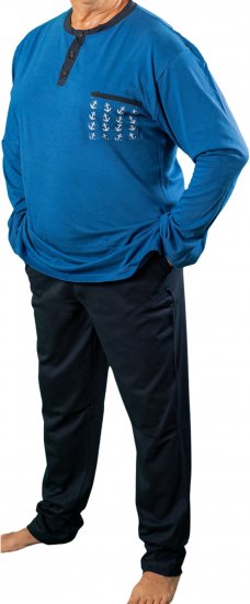 20 Nodi Maestrale Pajamas with Long Pants in Combed Cotton Jersey Blue - Piżamy/Odzież domowa - Piżamy/Odzież domowa 2XL-10XL