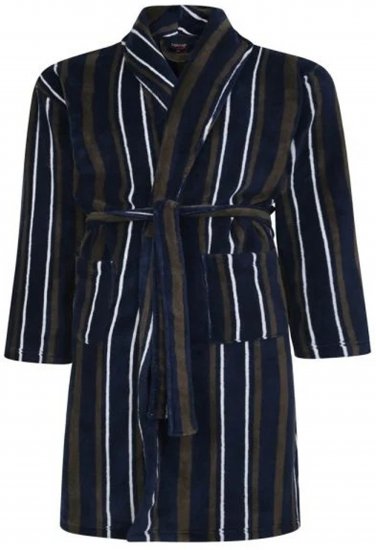 Espionage PJ149 Striped Fleece Gown Navy/Charcoal - Szlafroki/ręczniki - Szlafroki 2XL-10XL