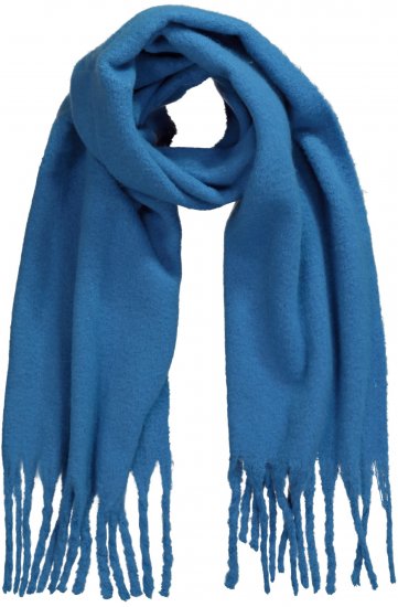 Ulla Popken Trendy Boucle Yarn Fringe Knit Scarf Teal Blue - Akcesoria - 