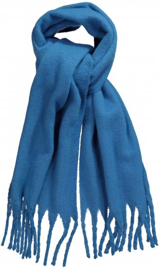 Ulla Popken Trendy Boucle Yarn Fringe Knit Scarf Teal Blue - Akcesoria - 