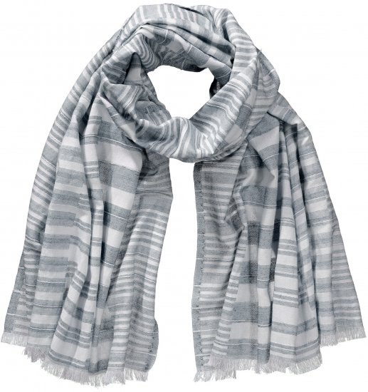 Ulla Popken Striped Statement Scarf Grey - Akcesoria - 