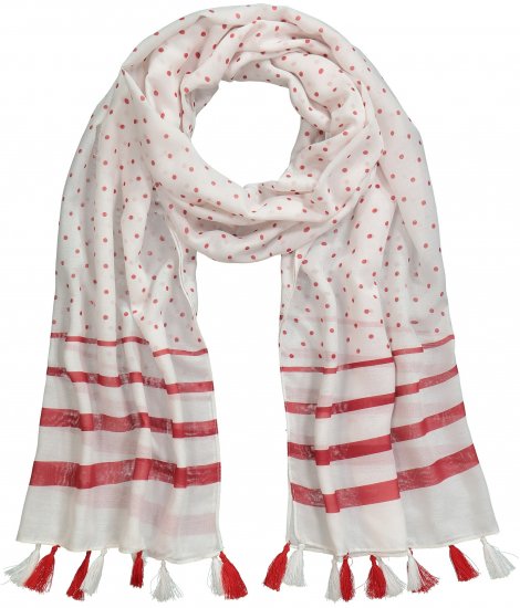 Ulla Popken Dot Print Tassel Accent Scarf Red - Akcesoria - 