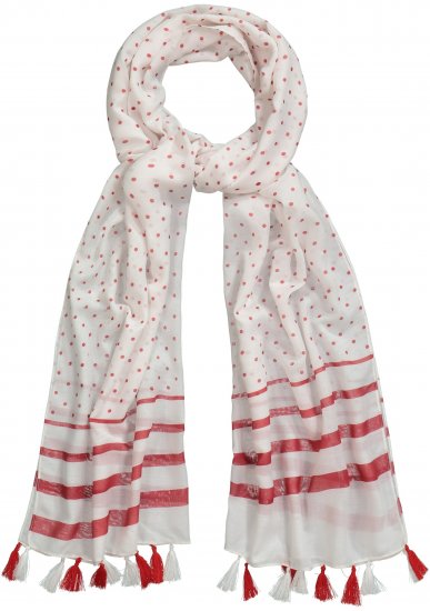 Ulla Popken Dot Print Tassel Accent Scarf Red - Akcesoria - 