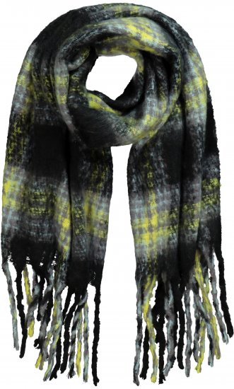 Ulla Popken Plaid Long Fringe Scarf Yellow Green - Akcesoria - 