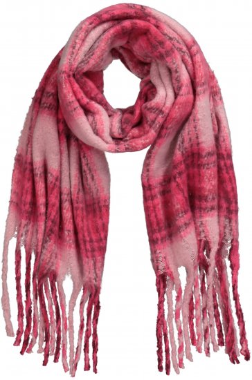 Ulla Popken Plaid Long Fringe Scarf Aubergine - Akcesoria - 