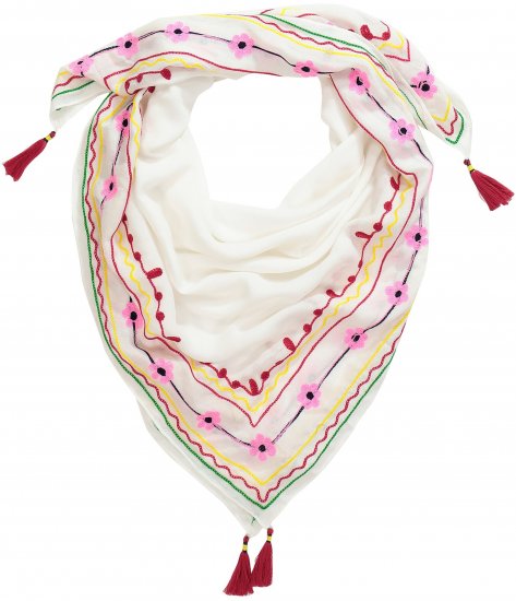 Ulla Popken Tassel Embroidery Scarf Snow White - Akcesoria - 