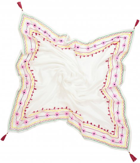 Ulla Popken Tassel Embroidery Scarf Snow White - Akcesoria - 