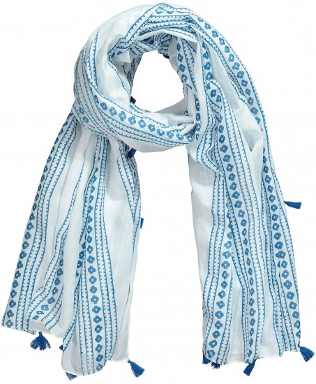 Ulla Popken Greek Stripe Tasseled Scarf Blue - Akcesoria - 