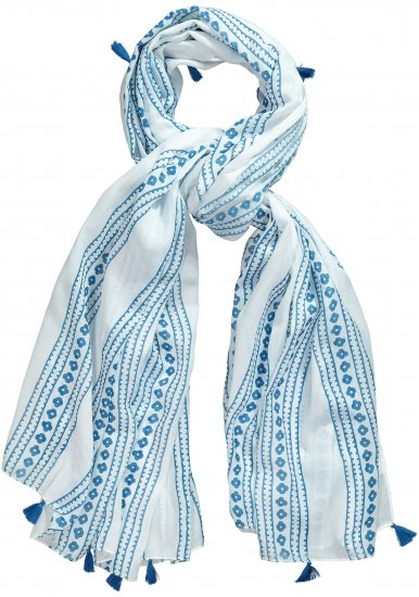 Ulla Popken Greek Stripe Tasseled Scarf Blue - Akcesoria - 