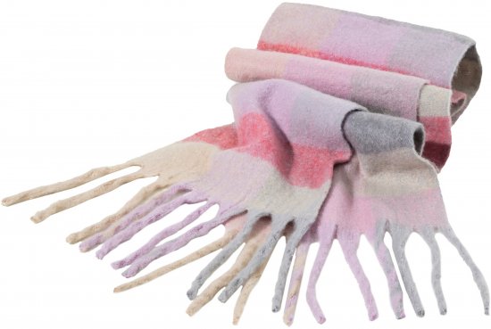 Ulla Popken Plaid Pastel Fringed Scarf Pink - Akcesoria - 
