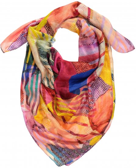 Ulla Popken Colorful Square Silk Scarf Rainbow - Akcesoria - 
