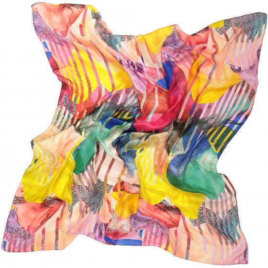 Ulla Popken Colorful Square Silk Scarf Rainbow - Akcesoria - 