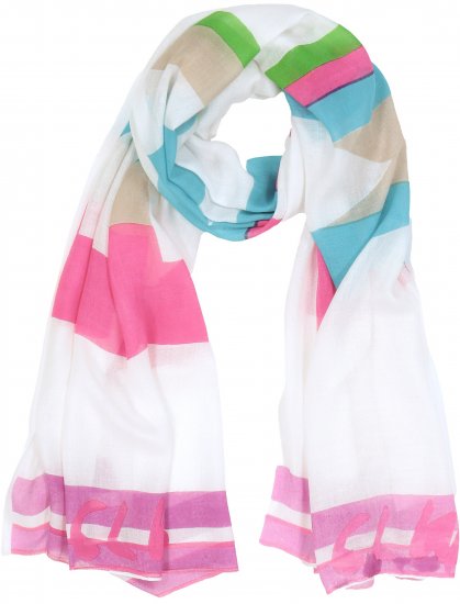 Ulla Popken Pink Lettering Border Print Scarf Snow White - Akcesoria - 