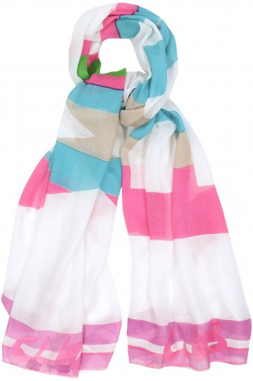 Ulla Popken Pink Lettering Border Print Scarf Snow White - Akcesoria - 