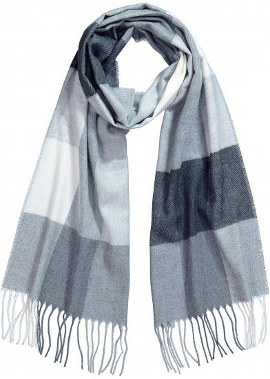 Ulla Popken Checked Fringed Hem Scarf Light Grey Melange - Akcesoria - 