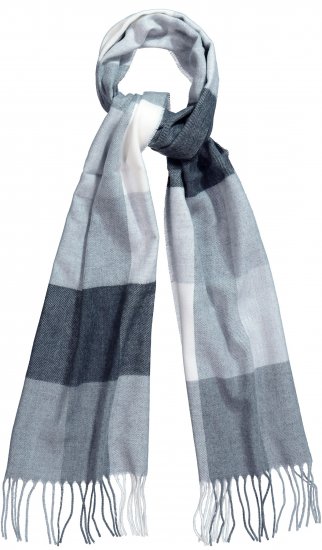 Ulla Popken Checked Fringed Hem Scarf Light Grey Melange - Akcesoria - 