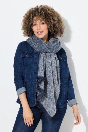 Ulla Popken Fringed Hem Knit Scarf Deep Aqua - Akcesoria - Szaliki i chusty damskie