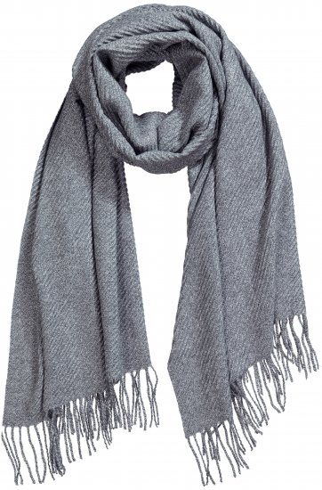 Ulla Popken Ribbed Knit Fringed Hem Scarf Grey Melange - Akcesoria - 