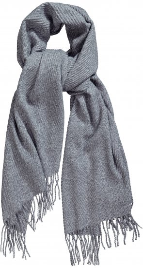 Ulla Popken Ribbed Knit Fringed Hem Scarf Grey Melange - Akcesoria - 