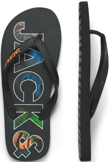 Jack & Jones Logo Palm Print Flip Flop Slippers Anthracite - Buty męskie 40-52 - 