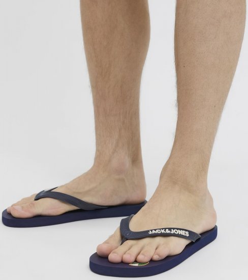 Jack & Jones Logo Palm Print Flip Flop Slippers Medieval Blue - Buty męskie 40-52 - 