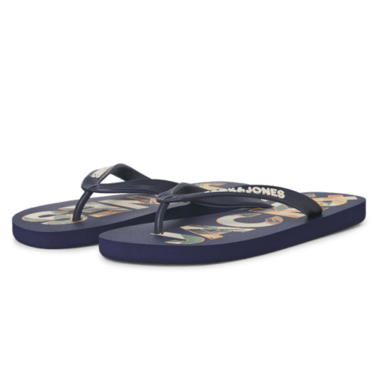 Jack & Jones Logo Palm Print Flip Flop Slippers Medieval Blue - Buty męskie 40-52 - 