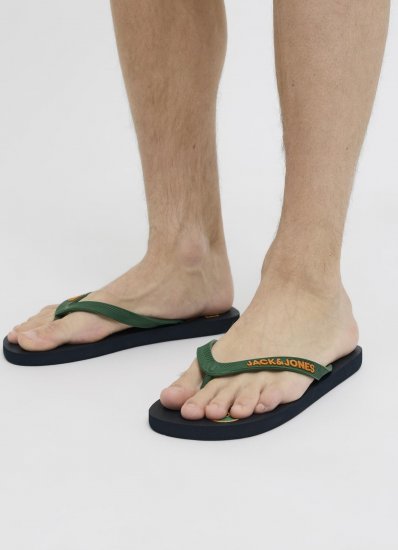 Jack & Jones Logo Palm Print Flip Flop Slippers Navy Blazer/Verdant Green - Buty męskie 40-52 - 