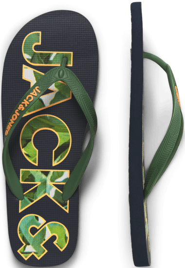 Jack & Jones Logo Palm Print Flip Flop Slippers Navy Blazer/Verdant Green - Buty męskie 40-52 - 