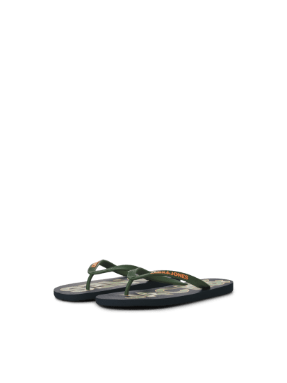 Jack & Jones Logo Palm Print Flip Flop Slippers Navy Blazer/Verdant Green - Buty męskie 40-52 - 