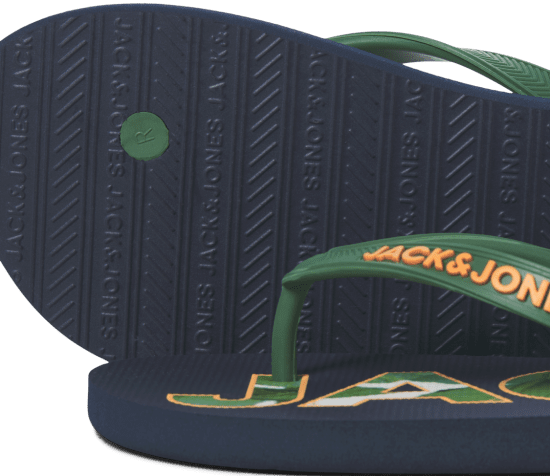 Jack & Jones Logo Palm Print Flip Flop Slippers Navy Blazer/Verdant Green - Buty męskie 40-52 - 
