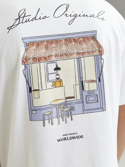 Jack & Jones Lington Back And Front Print Crew Neck T-Shirt Bright White - Koszulki - T-shirty meskie Duże Rozmiary - 2XL-14XL