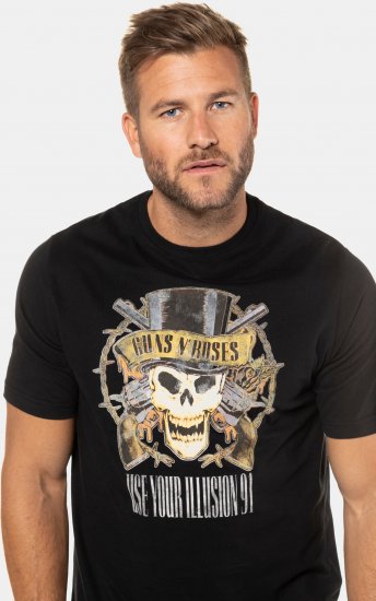 JP1880 Guns N’ Roses Skull Comfort Fit Band T-Shirt Black - Koszulki - T-shirty meskie Duże Rozmiary - 2XL-14XL