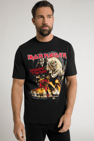 JP1880 Iron Maiden - Number of the Beast Graphic Comfort Fit Band T-Shirt Black - Koszulki - T-shirty meskie Duże Rozmiary - 2XL-14XL