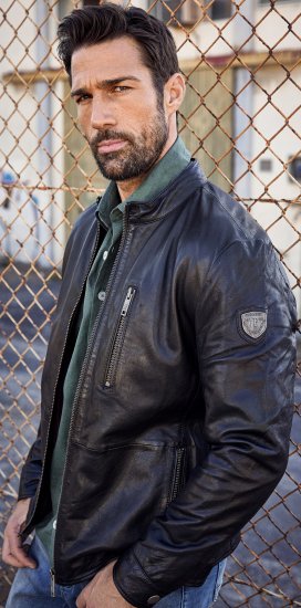 JP1880 Biker Style Leather Jacket Black - Kurtki Męskie Duże Rozmiary - Kurtki Duże rozmiary 2XL-8XL