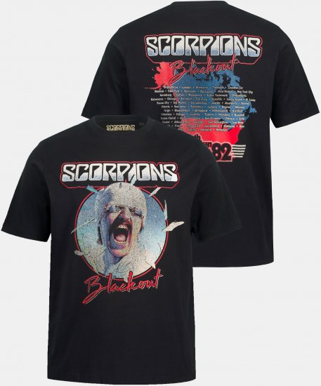 JP1880 Scorpions Blackout Graphic Comfort Fit Band T-Shirt Black - Koszulki - T-shirty meskie Duże Rozmiary - 2XL-14XL