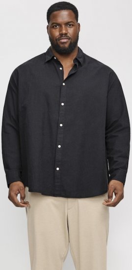 Jack & Jones Breeze Linen Blend Long Sleeve Shirt Black - Koszule - Koszule 2XL-10XL