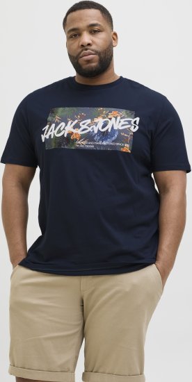 Jack & Jones Hawaii Shape Crew Neck T-Shirt Navy - Koszulki - T-shirty meskie Duże Rozmiary - 2XL-14XL