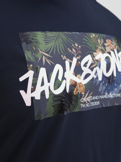 Jack & Jones Hawaii Shape Crew Neck T-Shirt Navy - Koszulki - T-shirty meskie Duże Rozmiary - 2XL-14XL