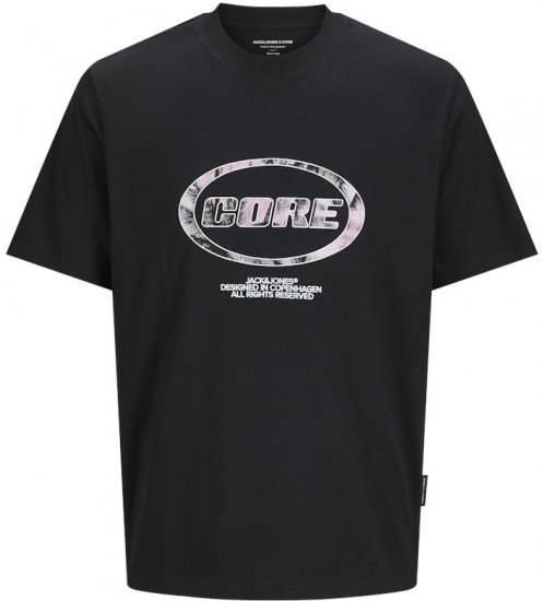 Jack & Jones Lido Core Front Print T-Shirt Black - Koszulki - T-shirty meskie Duże Rozmiary - 2XL-14XL