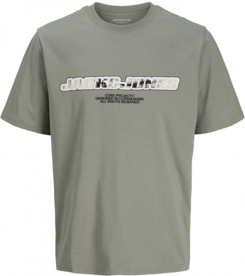 Jack & Jones Lido Core Front Print T-Shirt Shadow Grey - Koszulki - T-shirty meskie Duże Rozmiary - 2XL-14XL