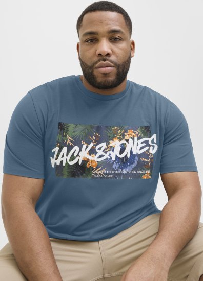 Jack & Jones Hawaii Shape Crew Neck T-Shirt Blue - Koszulki - T-shirty meskie Duże Rozmiary - 2XL-14XL
