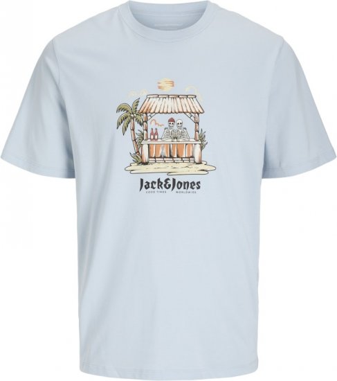 Jack & Jones Skull Coast Crew Neck T-Shirt Light Blue - Koszulki - T-shirty meskie Duże Rozmiary - 2XL-14XL