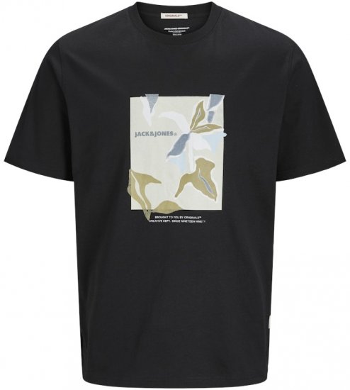 Jack & Jones Almeria Front Print Crew Neck T-Shirt Black - Koszulki - T-shirty meskie Duże Rozmiary - 2XL-14XL