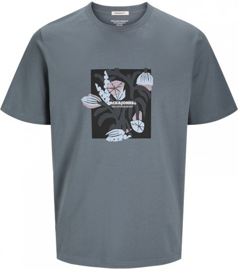 Jack & Jones Almeria Front Print Crew Neck T-Shirt Grey - Koszulki - T-shirty meskie Duże Rozmiary - 2XL-14XL