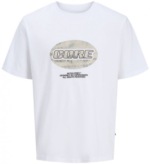 Jack & Jones Lido Core Front Print T-Shirt Bright White - Koszulki - T-shirty meskie Duże Rozmiary - 2XL-14XL