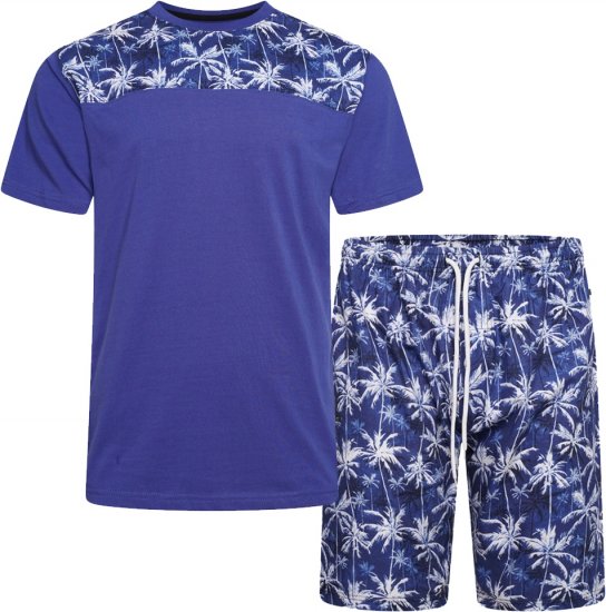 Kam Jeans 5002 Palm Tree Panel Tee And Short Set Electric Blue - Koszulki - T-shirty meskie Duże Rozmiary - 2XL-14XL