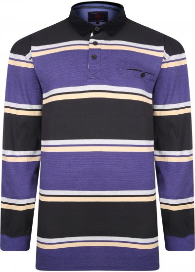 Kam Jeans 5242 Long Sleeve Stripe Polo with Corduroy Trim Collar Black - Koszulki polo - Koszulki Polo 2XL-8XL