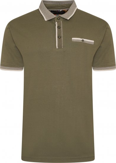Kam Jeans Jersey Polo with Jacquard Collar/Cuffs Khaki - Koszulki polo - Koszulki Polo 2XL-8XL